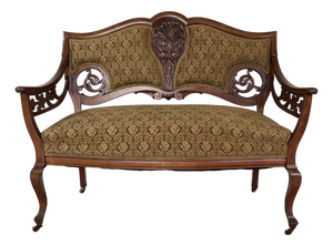 Victorian Walnut Parlor Suite – Settee & Platform Rocker (C. 1890–1910)