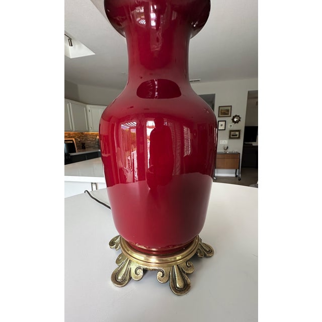 1960s Single Chinese Sang De Boeuf Flambé Oxblood Porcelain Table Lamp For Sale - Image 15 of 17