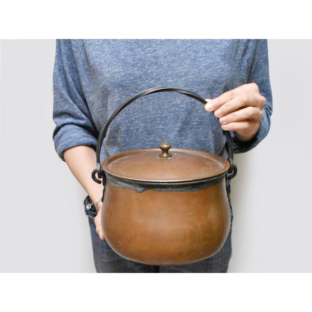 Vintage Early 20th Century Large Copper Hearth Pot With Wrought Iron Handle, Made in Germany For Sale - Image 12 of 13