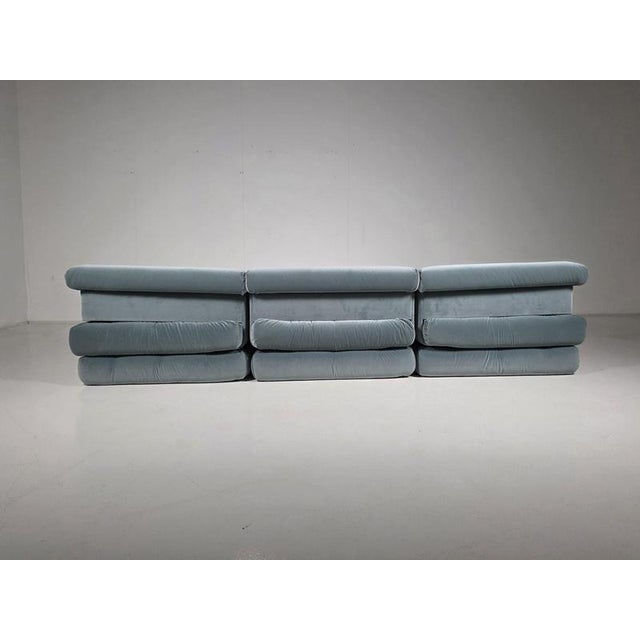Mah Jong Sofa in Iced Blue Cotton Velvet by Roche Bobois, France, 1970s, Set of 9 For Sale - Image 4 of 9