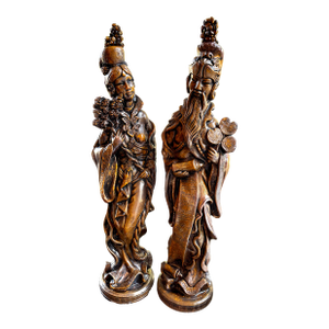 1970s Pair of Ceramic Sculptures of the God of Wealth and Goddess of Mercy and Compassion