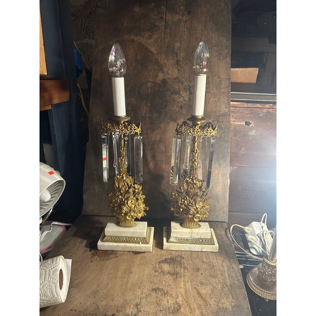 1850s Cornelius Style Brass Floral Basket Girandole Mantel Lamps - Pair For Sale - Image 11 of 11