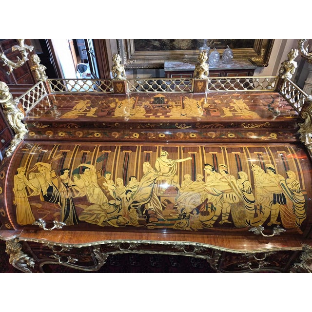 Louis XV Style Cylinder Desk in Wood Marquetry For Sale - Image 5 of 8