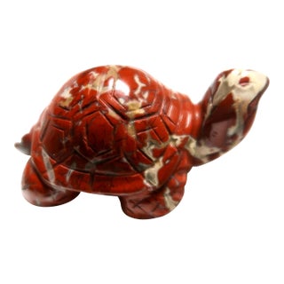 Miniature Red and White Turtle - Hand Carved From Natural Brecciated Jasper For Sale