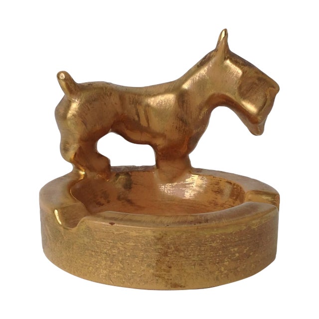 C.1960's Mid-Century Original Stangl Vintage Scottie Dog Gilt Strie Ashtray, Catchall Dish For Sale