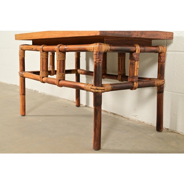 John Wisner for Ficks Reed Mid-Century Hollywood Regency Bamboo Rattan Tile Top Side Tables, 1950s For Sale - Image 9 of 10