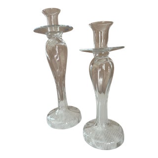 Late 20th Century Royal Limited Polish Crystal Teardrop Candlestick Holders - A Pair For Sale