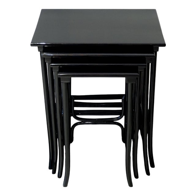 Vienna Art Nouveau Black Stained Nesting Tables from Thonet, 1900s, Set of 4 For Sale