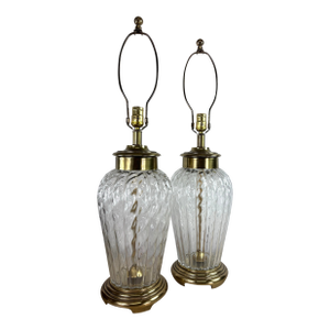 1990s Frederick Cooper Hand Blown Glass and Brass Table Lamps/a Pair