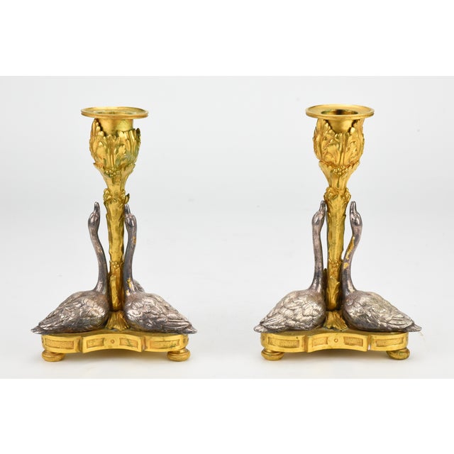 Early 19th Century William IV Ormolu Candlesticks With Silvered Bronze Swans - a Pair For Sale In Boston - Image 6 of 10