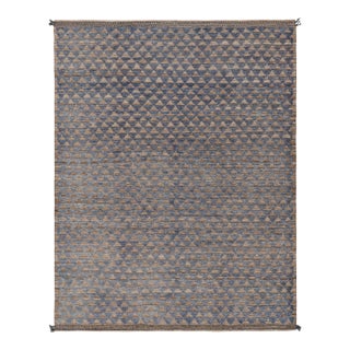 Rug & Kilim’s Moroccan Style Rug in Blue with Brown Geometric Patterns - 14x20 For Sale