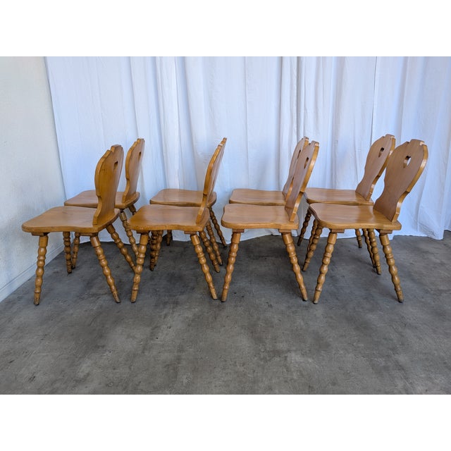 Vintage Tyrolean Farmhouse Heart Cutout Wooden Dining Chairs, 1970s, Set of 8 For Sale - Image 11 of 18