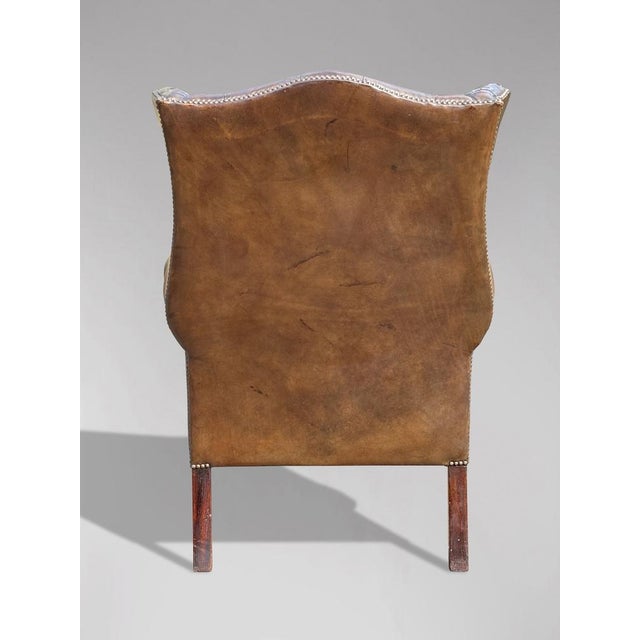 Brown Leather Full Button Wing Back Armchair, 1910 For Sale - Image 6 of 9