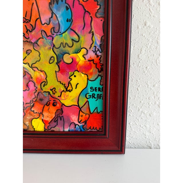2020s Serg Graff "Golden Comb" Abstract Acrylic Painting Framed Outsider Art Coa For Sale - Image 5 of 8