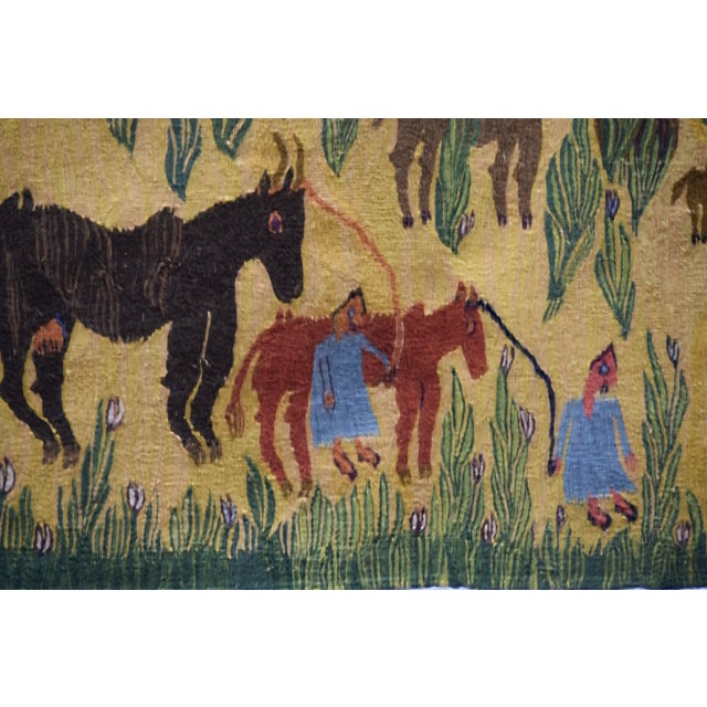 Textile Vintage 1988 Zayed Handwoven Wool Tapestry – Egyptian Folk Art Meadow Scene 4'9" × 3'1" Ft For Sale - Image 7 of 8