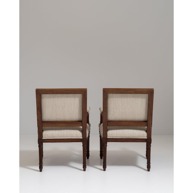 Pair of 19th Century French Chestnut Brown Louis XVI Oak Upholstered Armchairs For Sale - Image 13 of 15