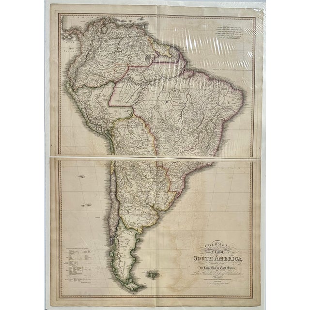 This is a rare and exceptional two-sheet original engraving of South America, created at the beginning of its Century of...