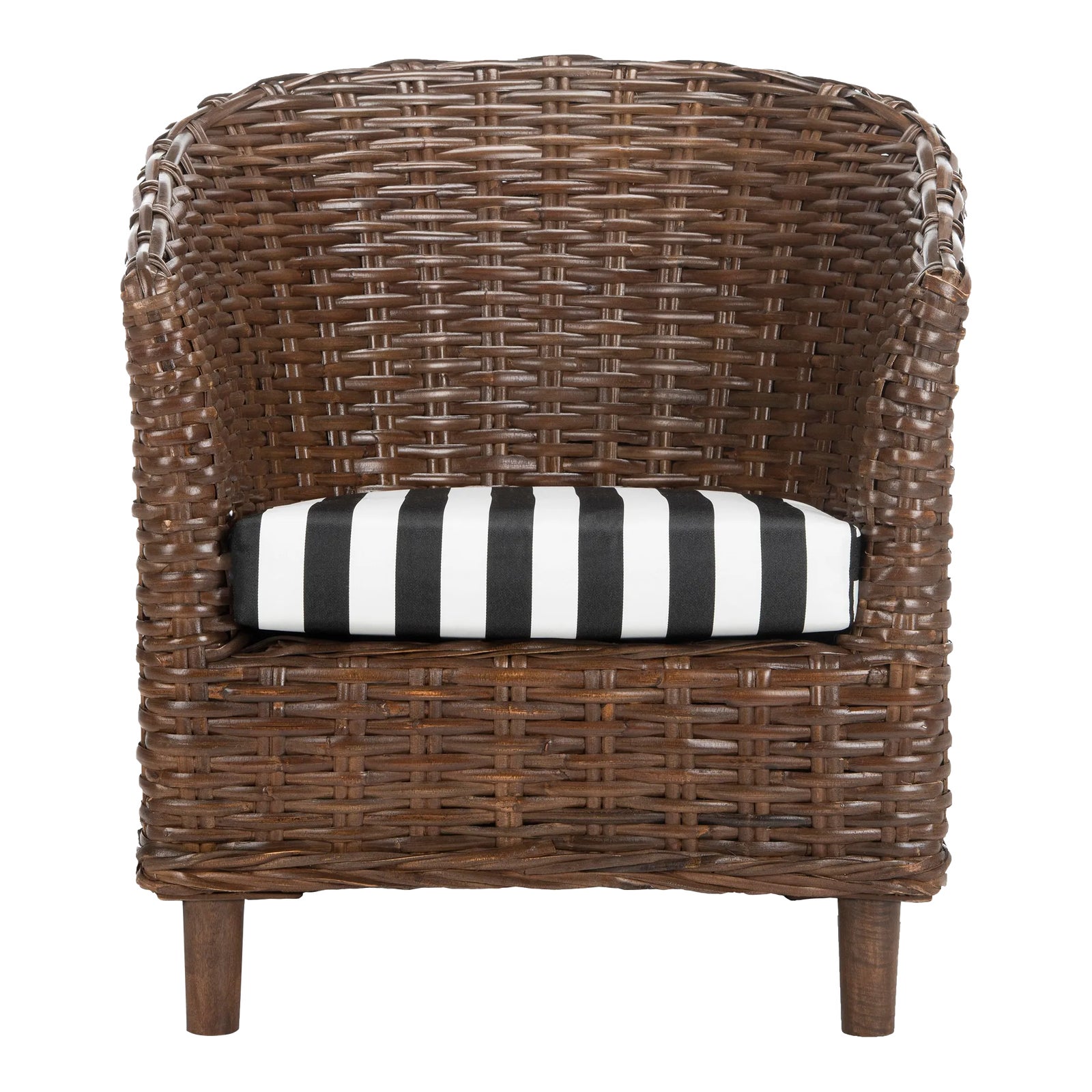 Rattan Barrel Chair in Brown & Black & White Chairish