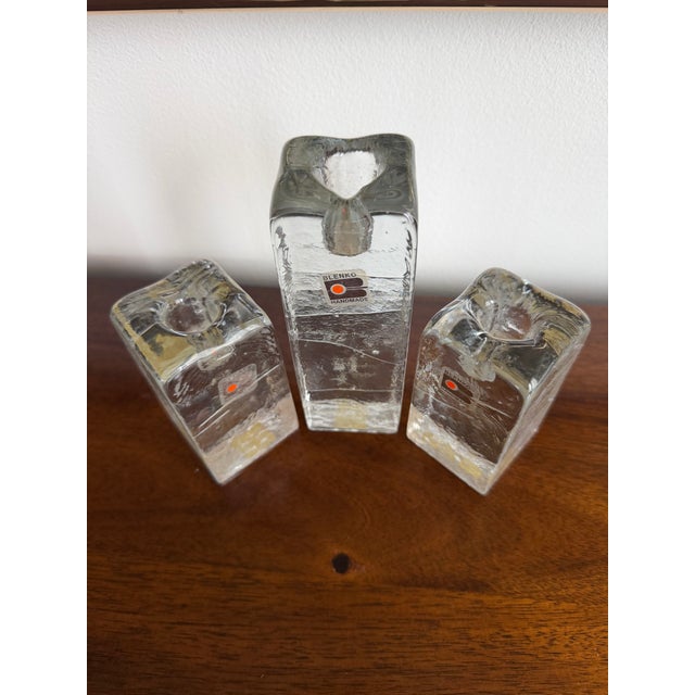 Glass Blenko Cracked Ice Candle Holders For Sale - Image 7 of 9