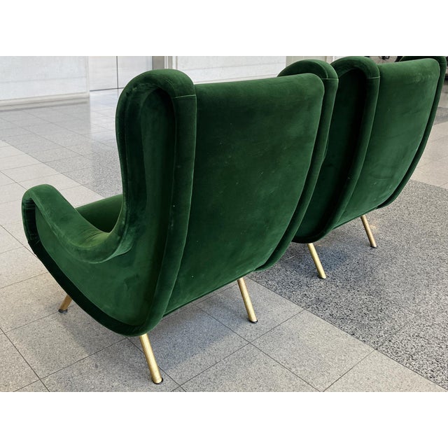 Marco Zanuso Green Velvet Mohair "Senior" Lounge Chairs - A Pair For Sale In New York - Image 6 of 16