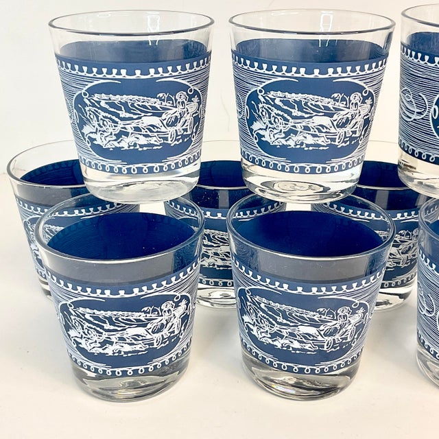 Mid-Century Americana Currier & Ives French Blue Old Fashion Lowballs Glasses - Set of 10. For Sale - Image 10 of 10