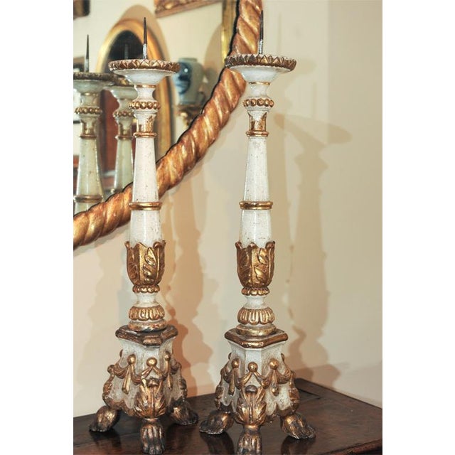 Traditional White and Gold Large Scale Italian Pricket Sticks - a Pair For Sale - Image 3 of 9
