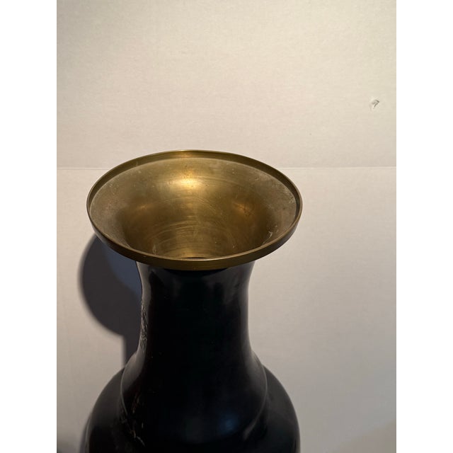 Vintage Asian Black Lacquer Vase With Mother-of-Pearl Inlay 27” For Sale - Image 4 of 8