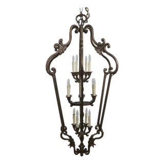 Vintage 14 Light Electric Metal Large Chandelier For Sale