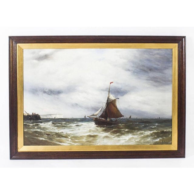 This is a lovely pair of large antique oil on canvas seascape paintings, 'The incoming tide; and catching the breeze' and...