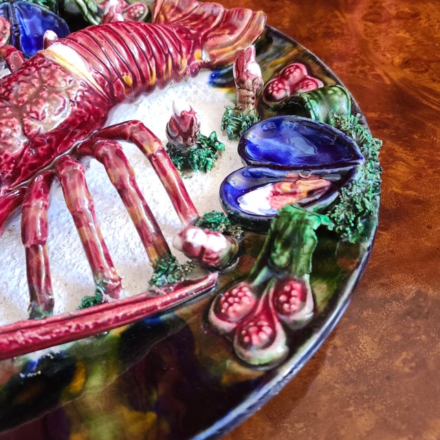 Red 13" Salt Lobster Crustacean Portugese Majolica Trompe l'Oeil of Mid Century For Sale - Image 8 of 10