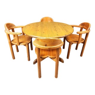 Pine Wood Dining Set by Rainer Daumiller for Hirtshals Savvaerk, 1980s, Set of 5 For Sale