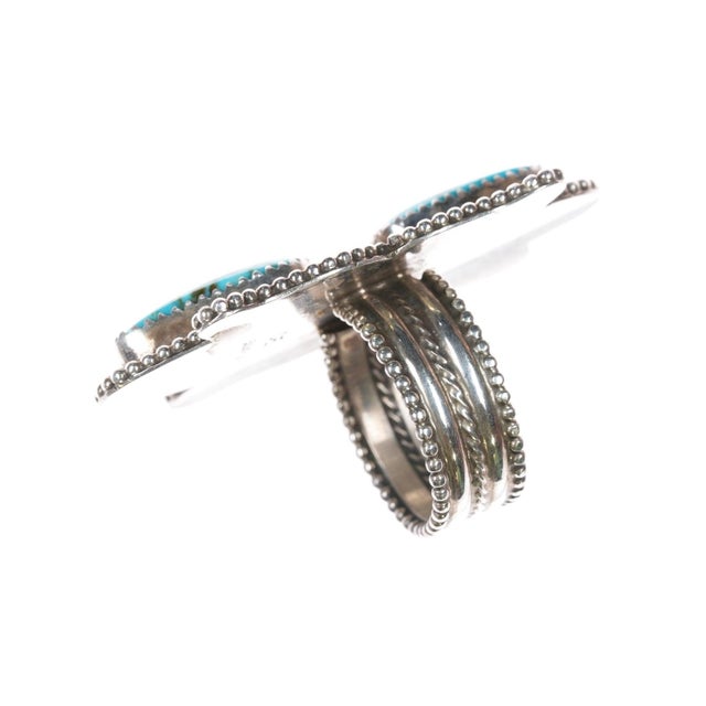 sz9 Large Chris Etsitty Navajo sterling high grade turquoise ring For Sale - Image 4 of 8