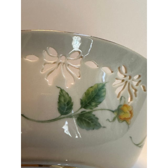 Lenox 1990s Lenox "Victorian Rose" Pattern Reticulated Central Floral Design 9.5" Diameter Centerpiece/Serving Bowl For Sale - Image 4 of 14