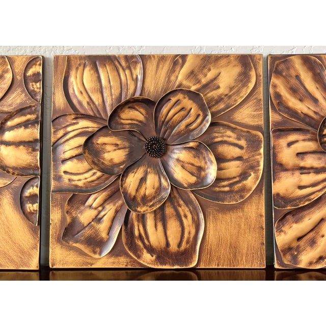 Circa 2016 Applied Bas & High Relief-Style Metal Hibiscus Petals & Pistils Wall Art Plaques – Set of 3 For Sale In Austin - Image 6 of 17