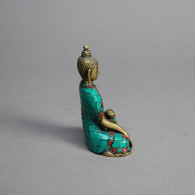 Early 20th Century Tibetan Polychromed Bronze Buddhist Deity Statue with Mosaic Pattern, Early 20th Century For Sale - Image 5 of 7