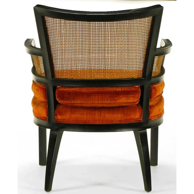 Wood Pair of Baker Ebonized Mahogany and Cane Button Tufted Armchairs For Sale - Image 7 of 8