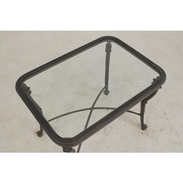 1990s Outdoor Cast Aluminum Glass Top Patio End Table For Sale - Image 5 of 14