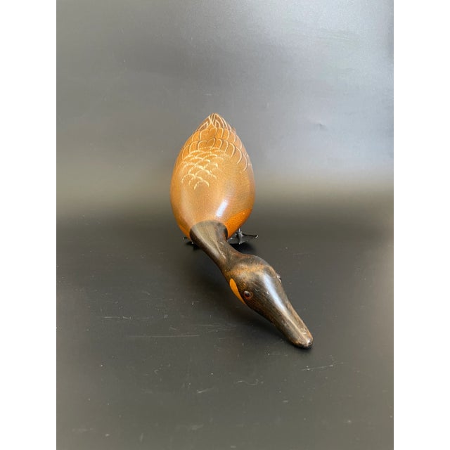 American Vintage Hand Carved & Painted Canada Goose in Drinking Position Wood Decoy For Sale - Image 3 of 12