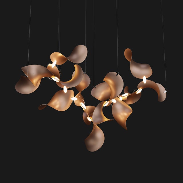 Dune 16 Cluster Chandelier with Shades in Copper Metallic Tone by Daniel Becker for Moss Objects For Sale - Image 6 of 8