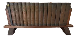 1910s Roycroft Renaissance Arts & Crafts Little Journeys Book Stand + Complete 1916 “Tree of Life” Edition Set – Engraved Oak