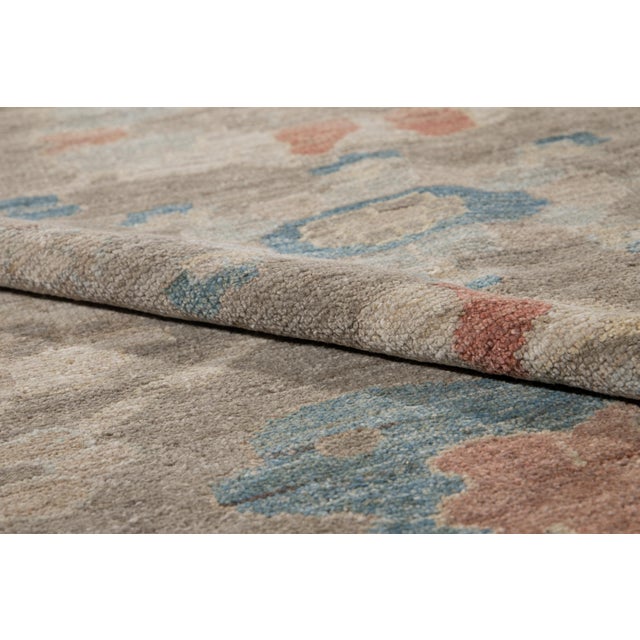 Brown Modern Light Brown Sultanabad Handmade Floral Wool Rug For Sale - Image 8 of 9