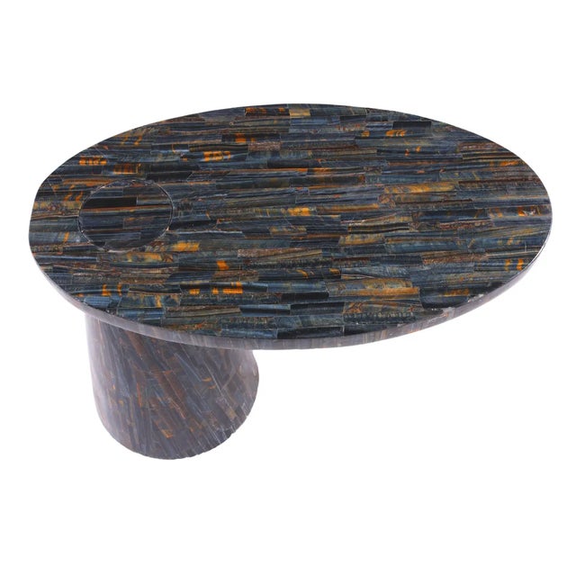 Contemporary Tiger Eye Blue Handcafted Eros Accent Side Table For Sale - Image 3 of 4