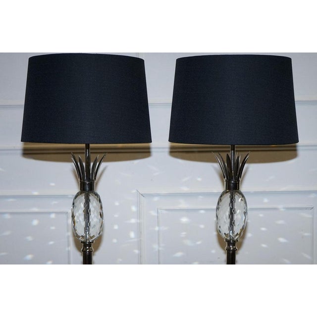Floor Lamps with Pineapple in Stainless Steel with Black Shade, Set of 2 For Sale - Image 9 of 11