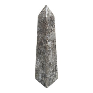 Brown and Grey Marble Obelisk With Dramatic Veining For Sale