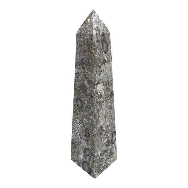 Brown and Grey Marble Obelisk With Dramatic Veining For Sale