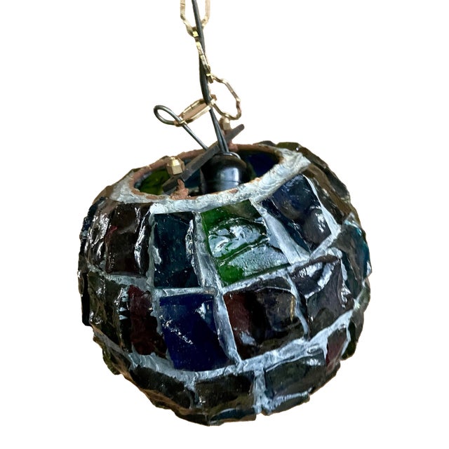 Peter Marsh Brutalist Hanging Colored Glass Chunk Fragment Globe Pendant Light For Sale