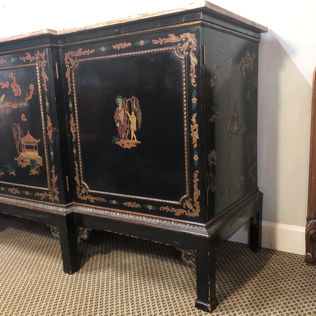 Exceptional Chinoiserie Marble Top Breakfront Sideboard For Sale - Image 4 of 12