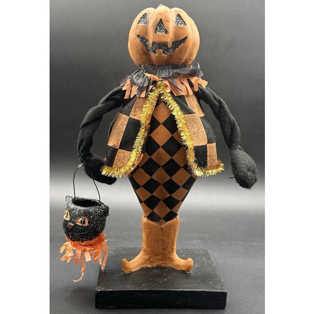 Late 20th Century Esc Trading Co Halloween Pumpkin Head Figurine Jack O Lantern Black Cat For Sale - Image 5 of 11