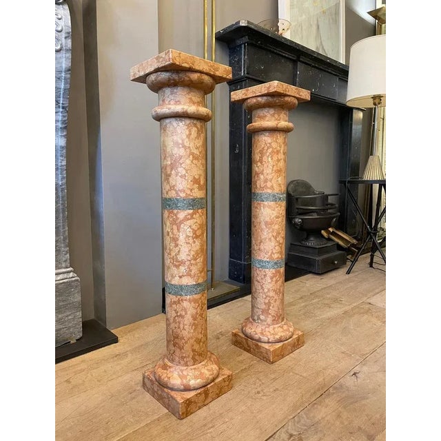 Italian Pedestals in Rossa Verona Marble, 1920, Set of 2 For Sale - Image 9 of 10