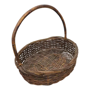 Vintage Rattan Split Cane Basket With Bamboo Handle